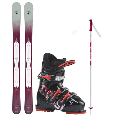 Schiuri Rossignol EXPERIENCE W PRO KID+ legături Kid 4 GW B76 + clăpari de schi Rossignol Comp J3 negre + bețe 
